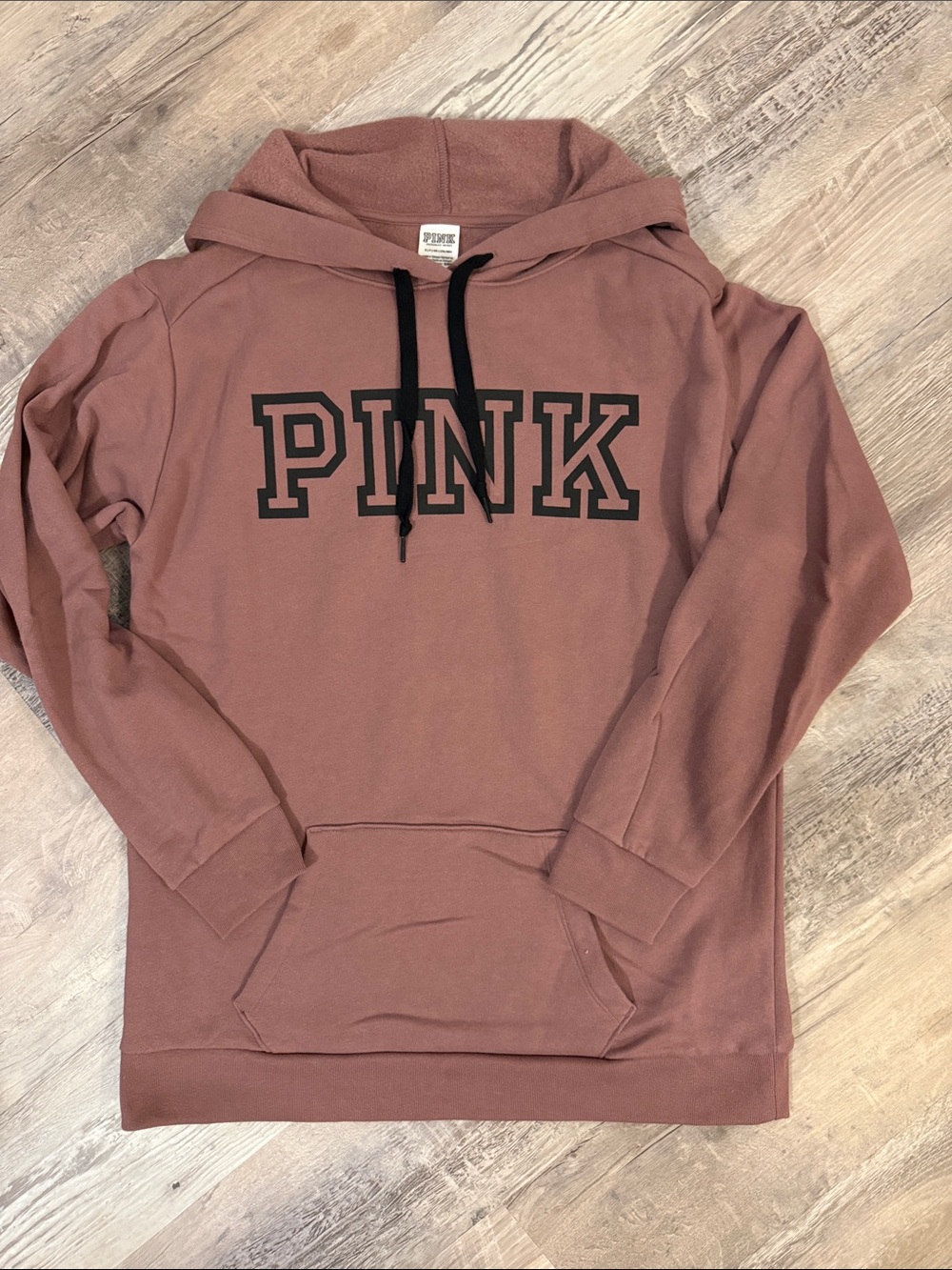 PINK Victoria's Secret Women’s Crewneck Hoodie in Dusty Rose with Black Logo